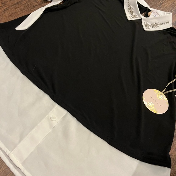 Beautiful blouse with gem detail on collar. Sheer with rayon material. - Picture 3 of 5